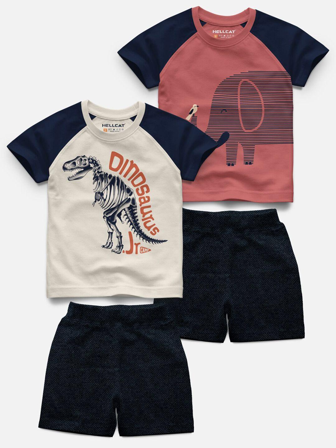 hellcat kids set of 2 graphic printed raglan sleeves t-shirt with shorts