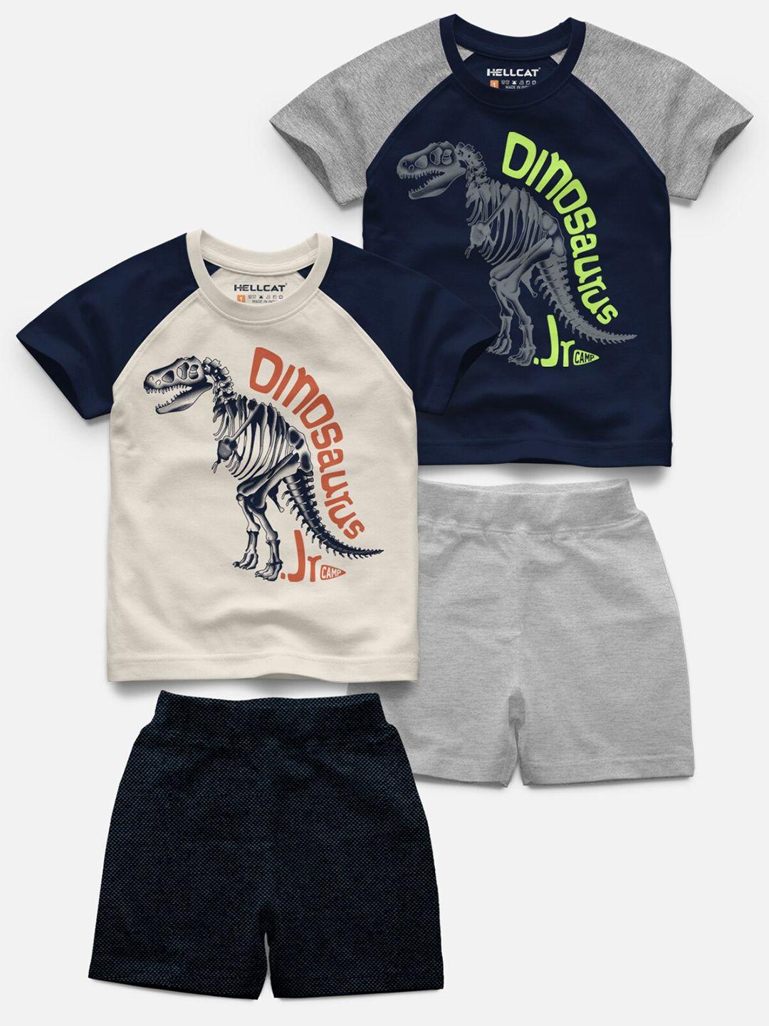 hellcat kids set of 2 graphic printed raglan sleeves t-shirt with shorts