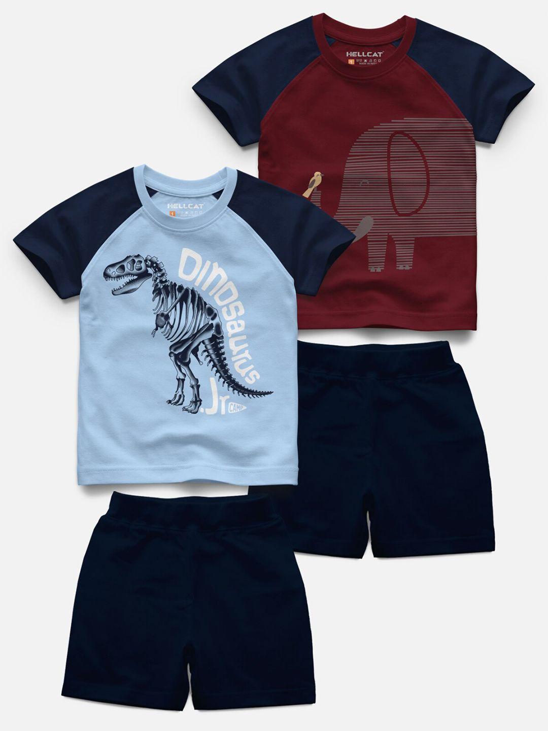 hellcat kids set of 2 graphic printed raglan sleeves t-shirt with shorts