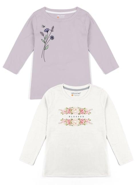 hellcat mauve & white floral print full sleeves t-shirt (pack of 2)