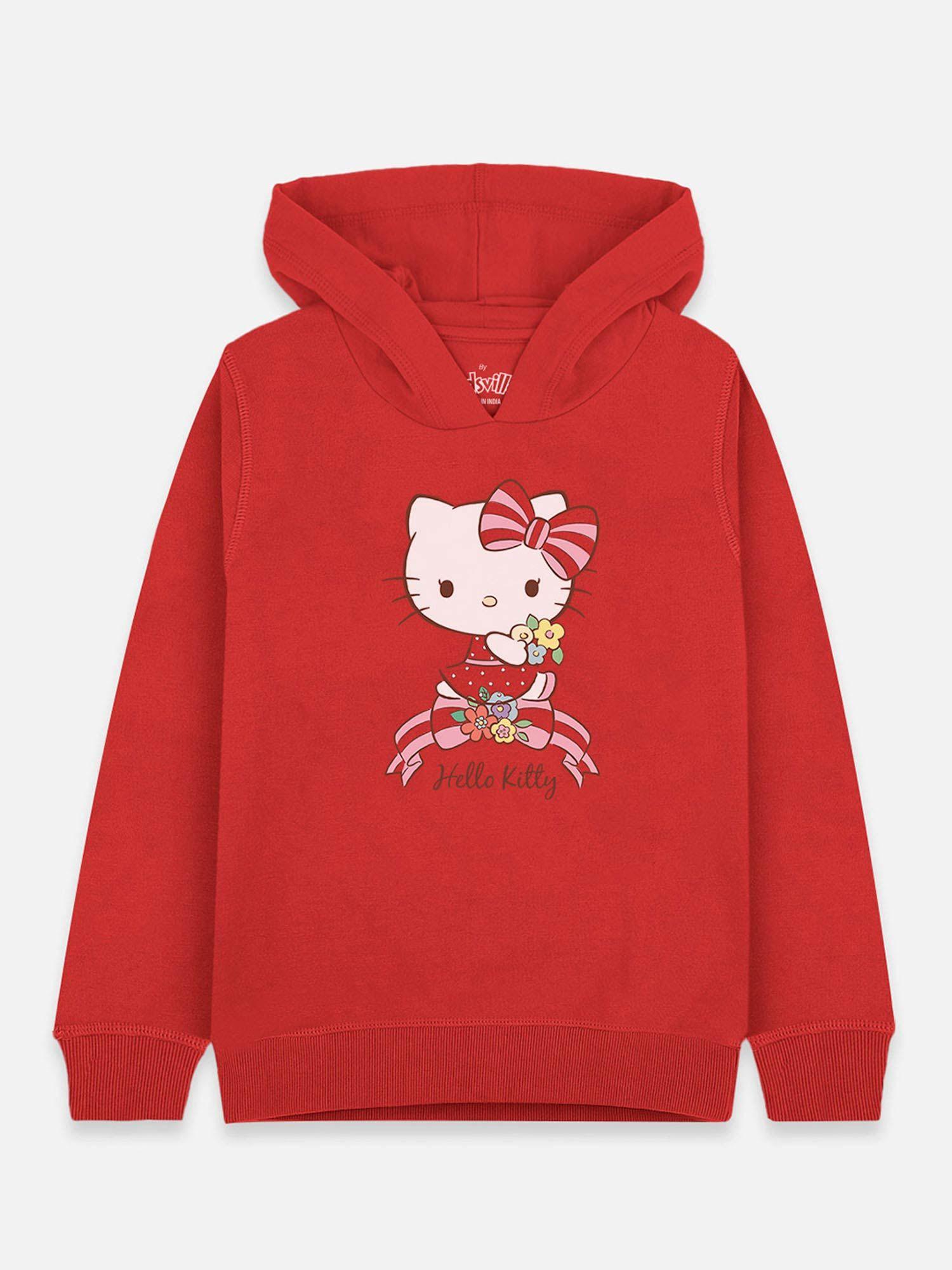 hello kitty printed bright red hoodie for girls