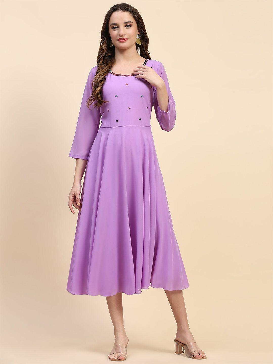 hello design beads embellished fit & flare midi dress