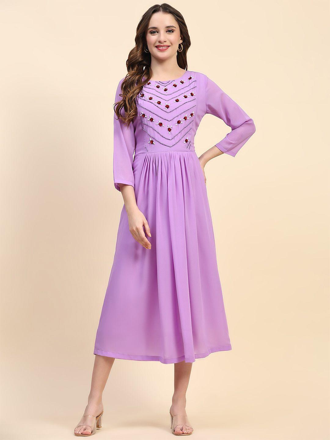 hello design embellished georgette fit & flare midi dress