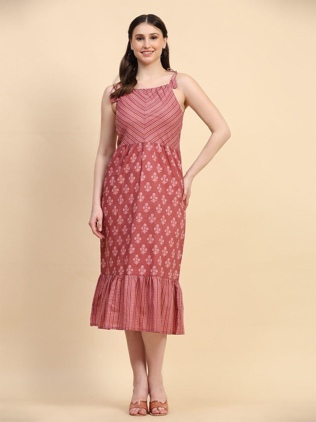 hello design ethnic motif printed a-line midi dress