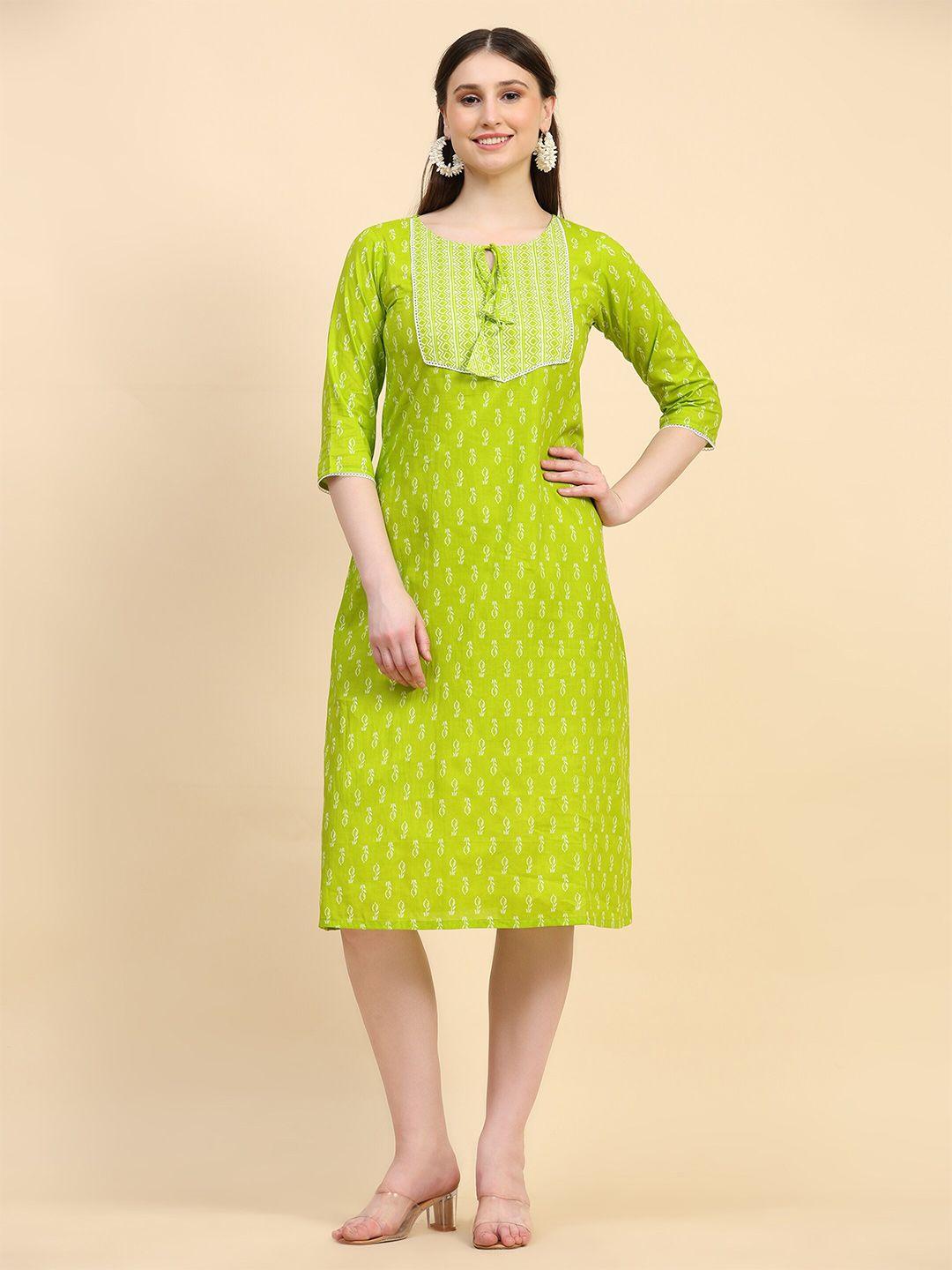 hello design ethnic motifs printed cotton a-line ethnic dress