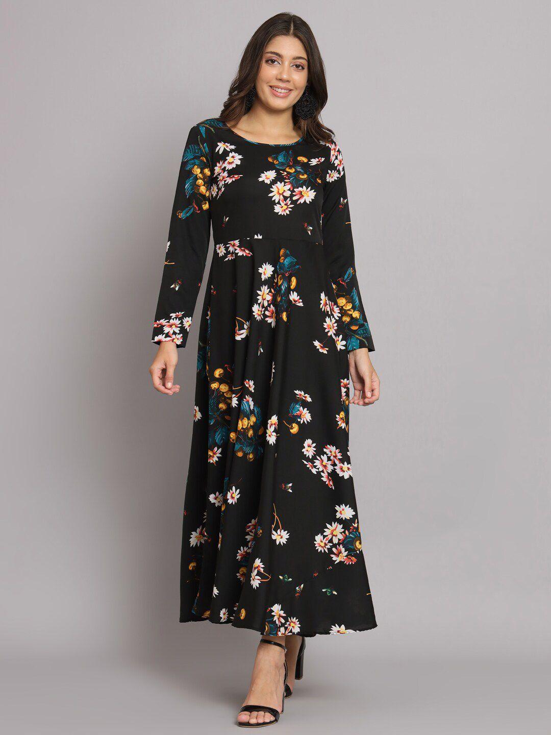 hello design floral printed long sleeves crepe a-line maxi dress