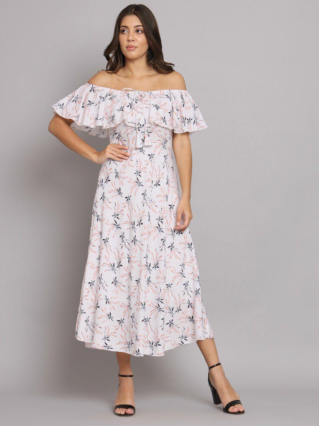 hello design floral printed off-shoulder flared sleeve georgette maxi dress