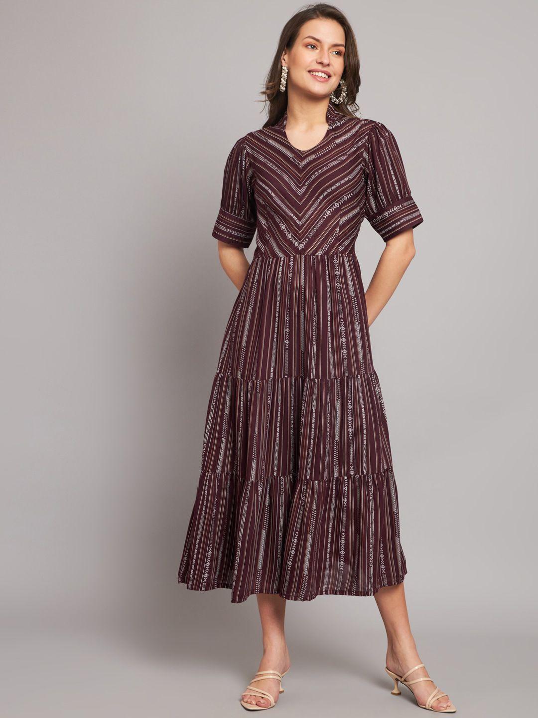 hello design maroon striped a-line midi dress