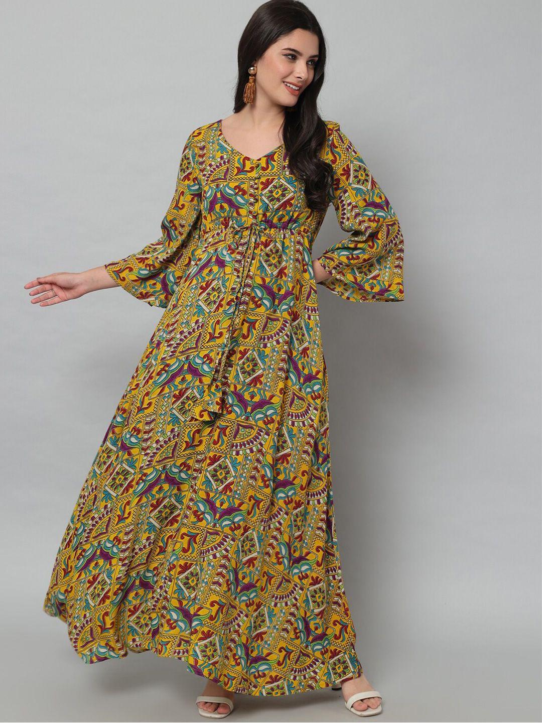 hello design mustard yellow ethnic motifs ethnic maxi dress