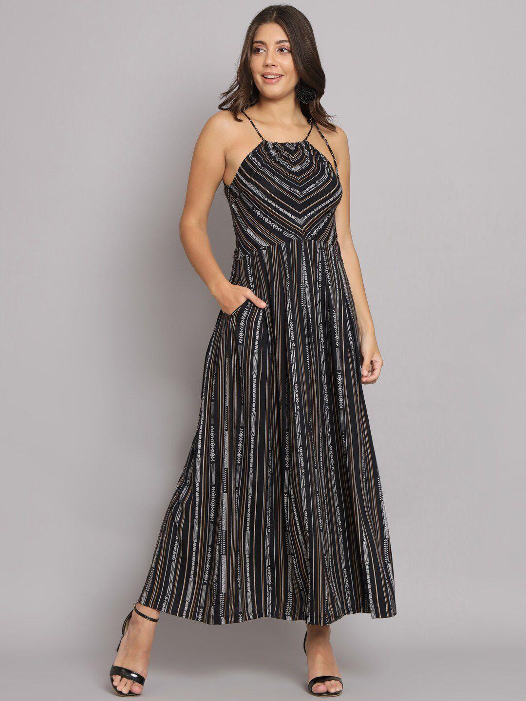 hello design striped sleeveless fit and flare maxi dress