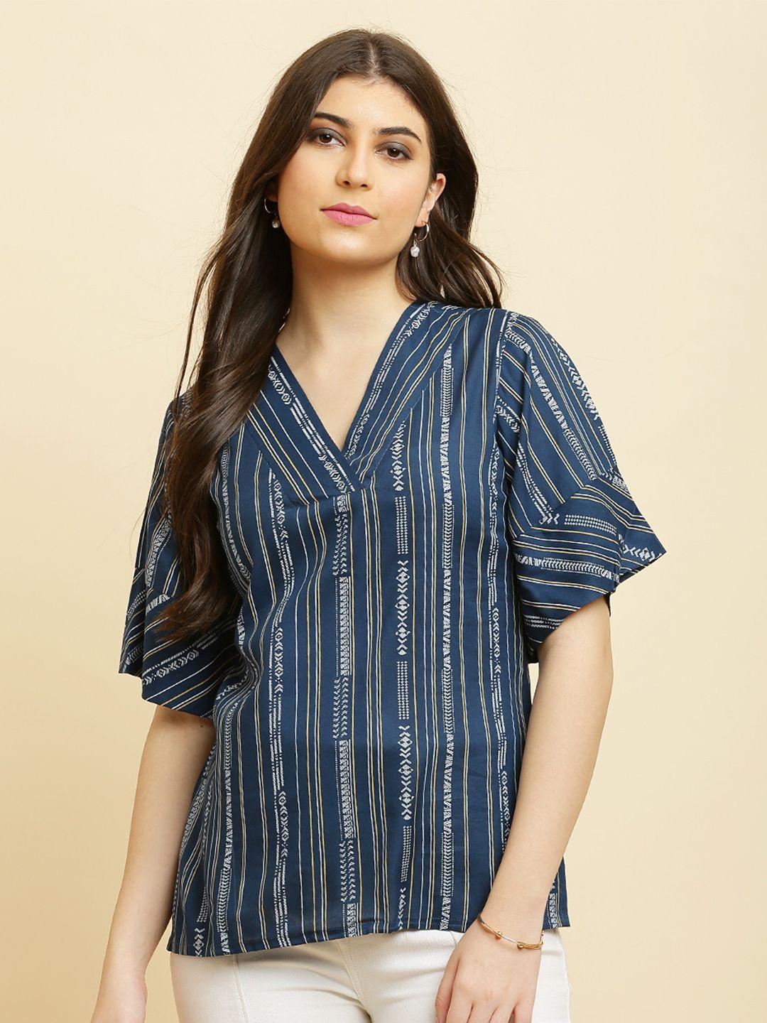 hello design v-neck bell sleeves striped top