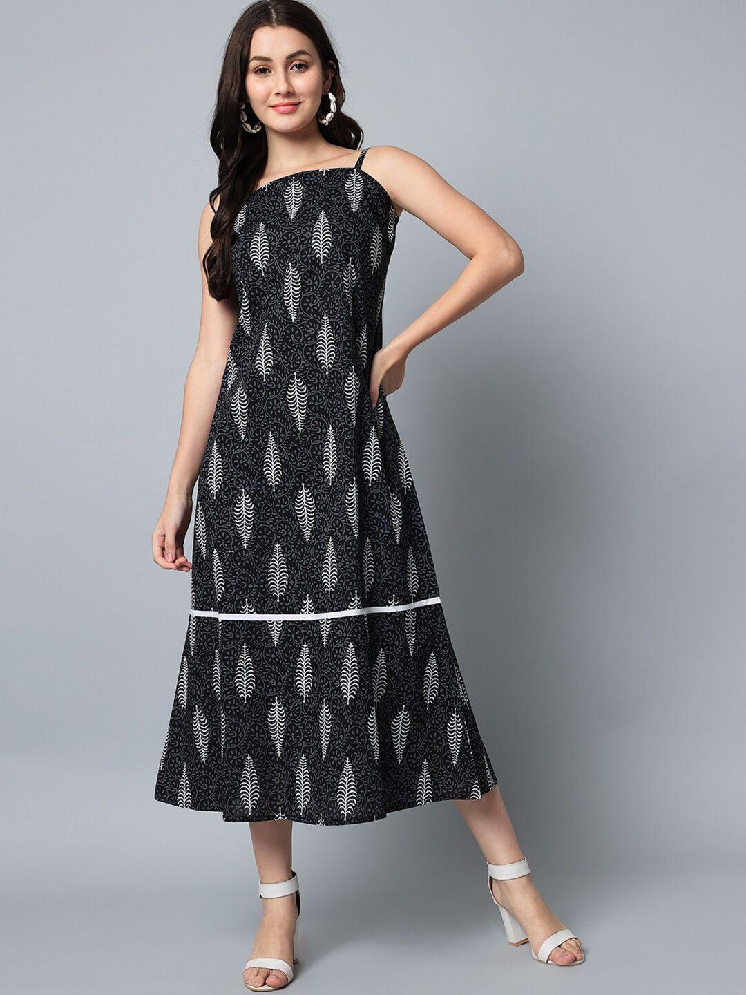 hello design women black printed a-line maxi dress