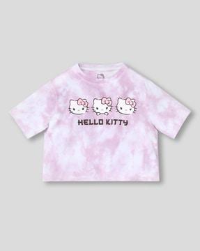 hello kitty print on tie & dye boxy fit crop t-shirt
