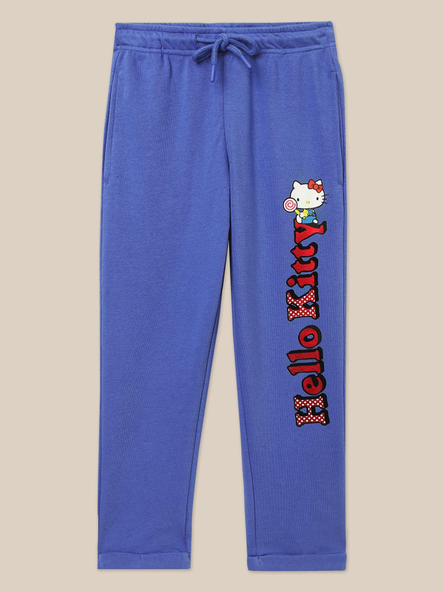 hello kitty printed blue trousers for girls