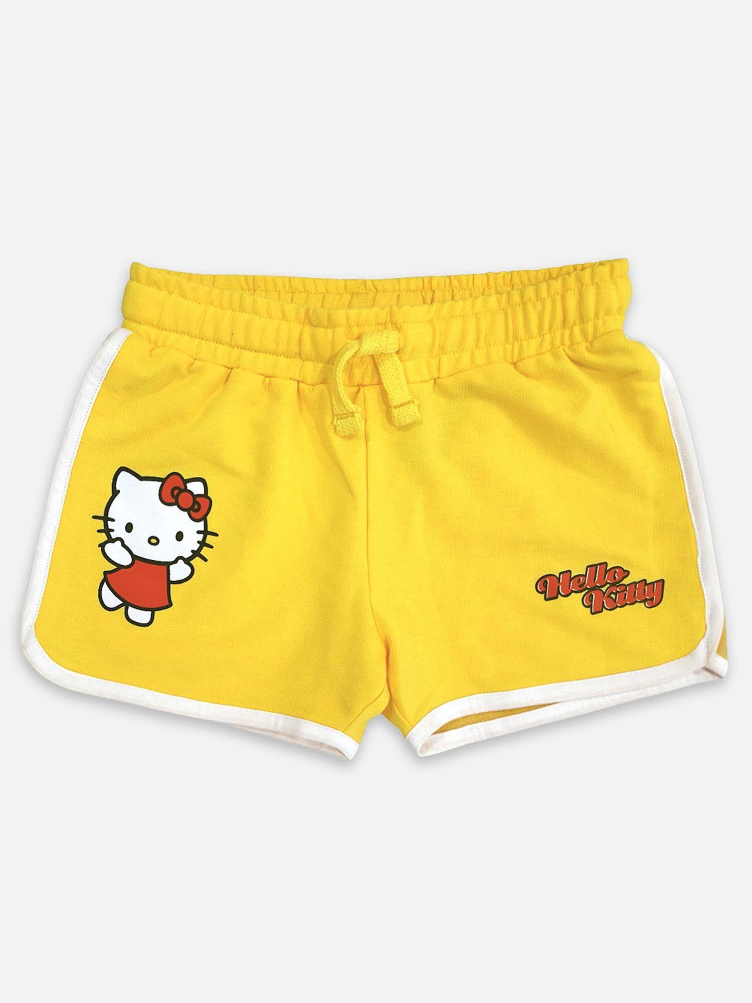 hello kitty printed yellow shorts for girls