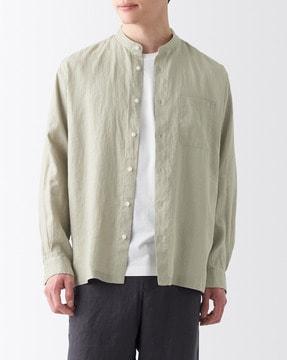 hemp washed stand collar shirt