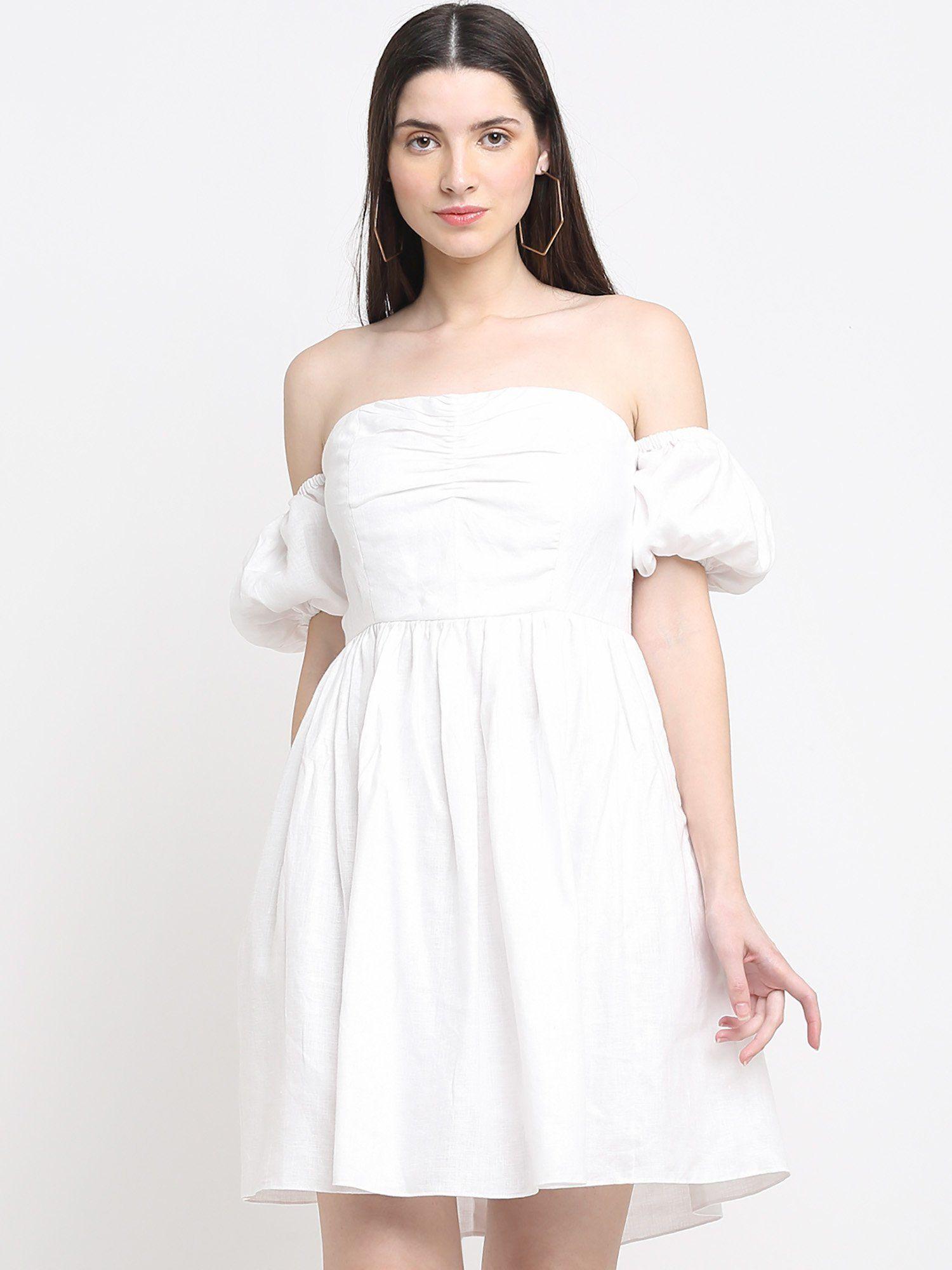 hemp white off shoulder mini dress