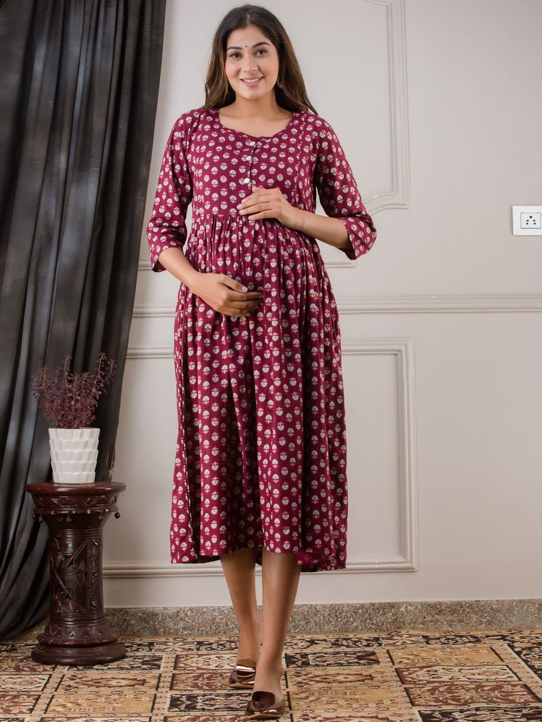 henal ethnic motifs printed cotton maternity fit and flare ethnic dresses