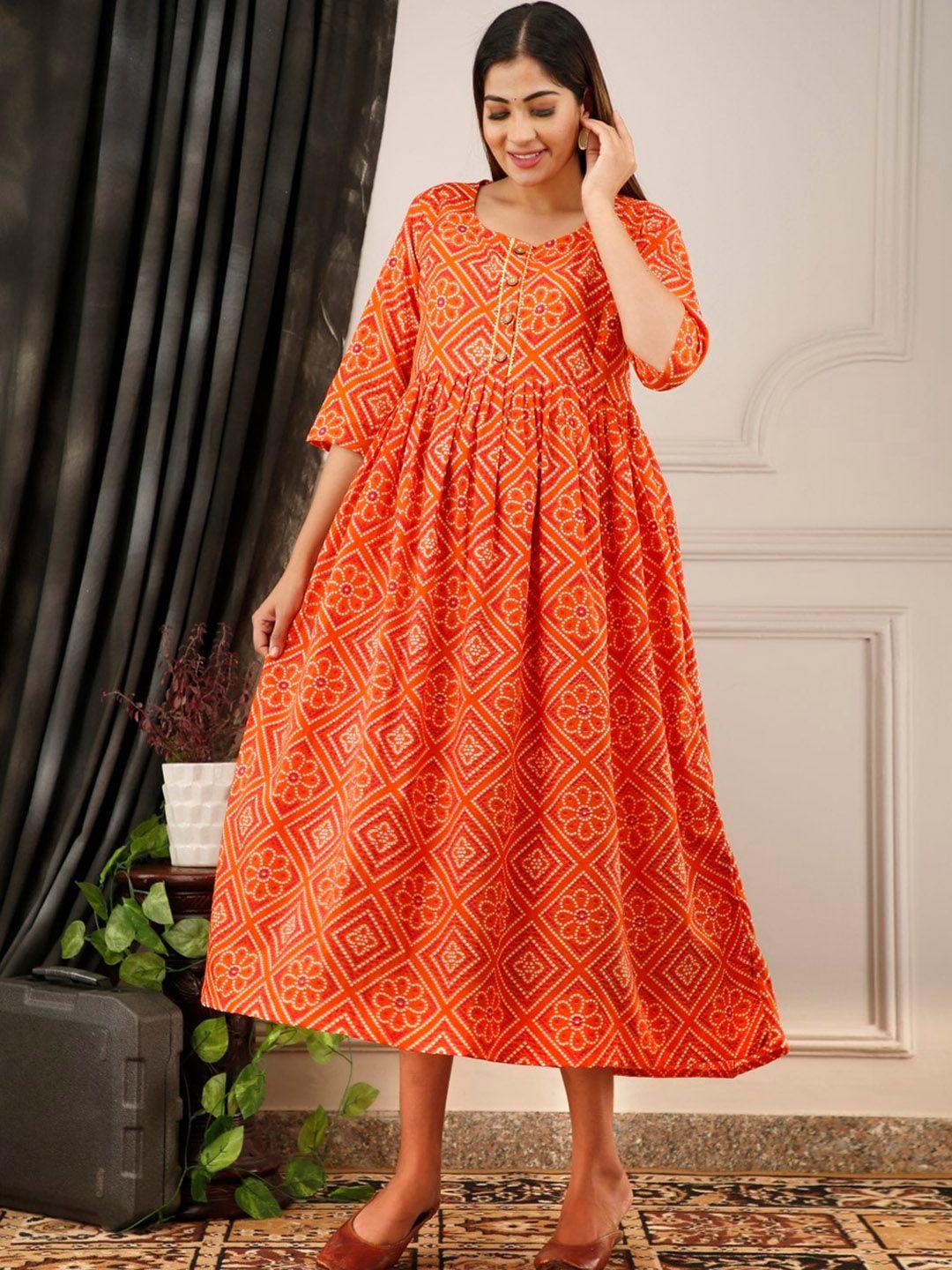 henal ethnic motifs printed gotta patti cotton maternity fit and flare ethnic dresses