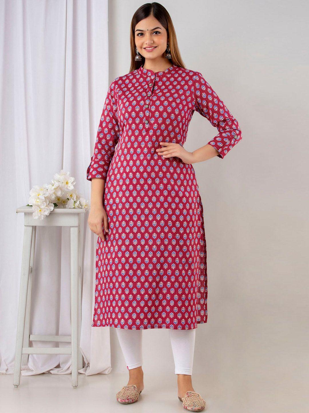 henal ethnic motifs printed mandarin collar cotton a-line kurta