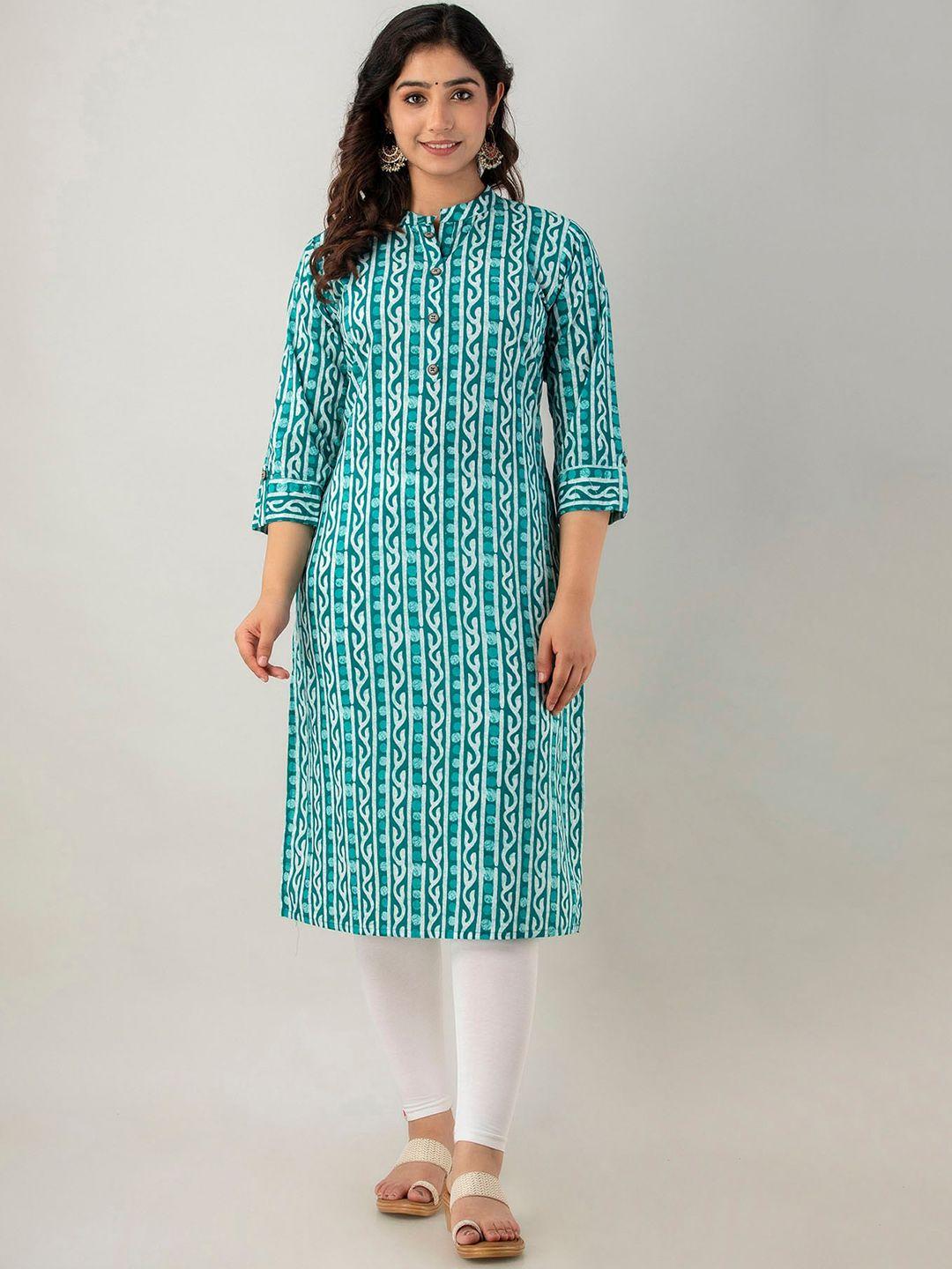 henal ethnic motifs printed mandarin collar cotton kurta