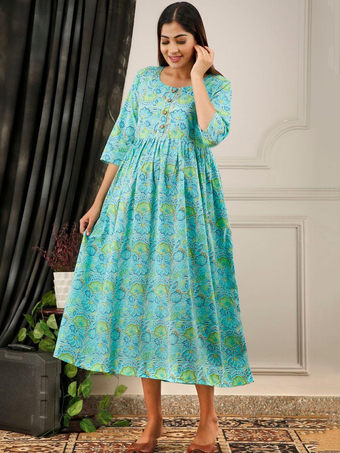 henal floral printed cotton maternity fit and flare ethnic dresses