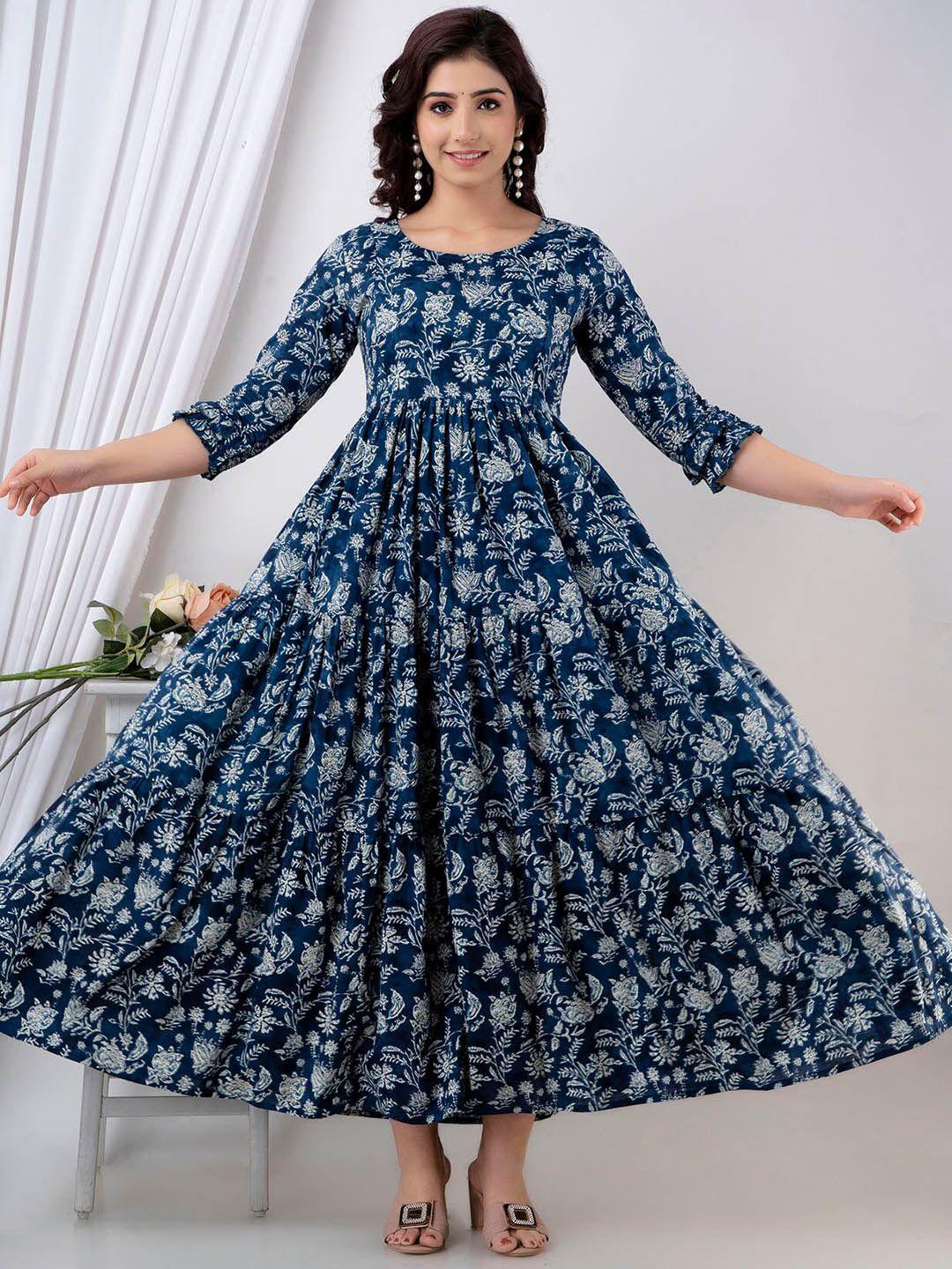 henal floral printed gathered tiered cotton maternity ethnic dress