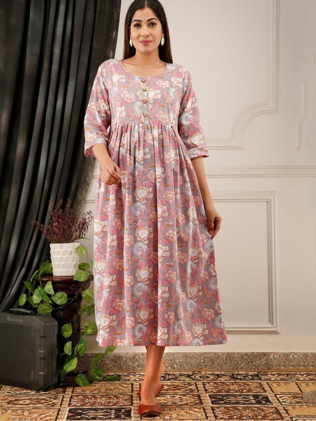 henal floral printed gotta patti cotton maternity fit and flare ethnic dresses