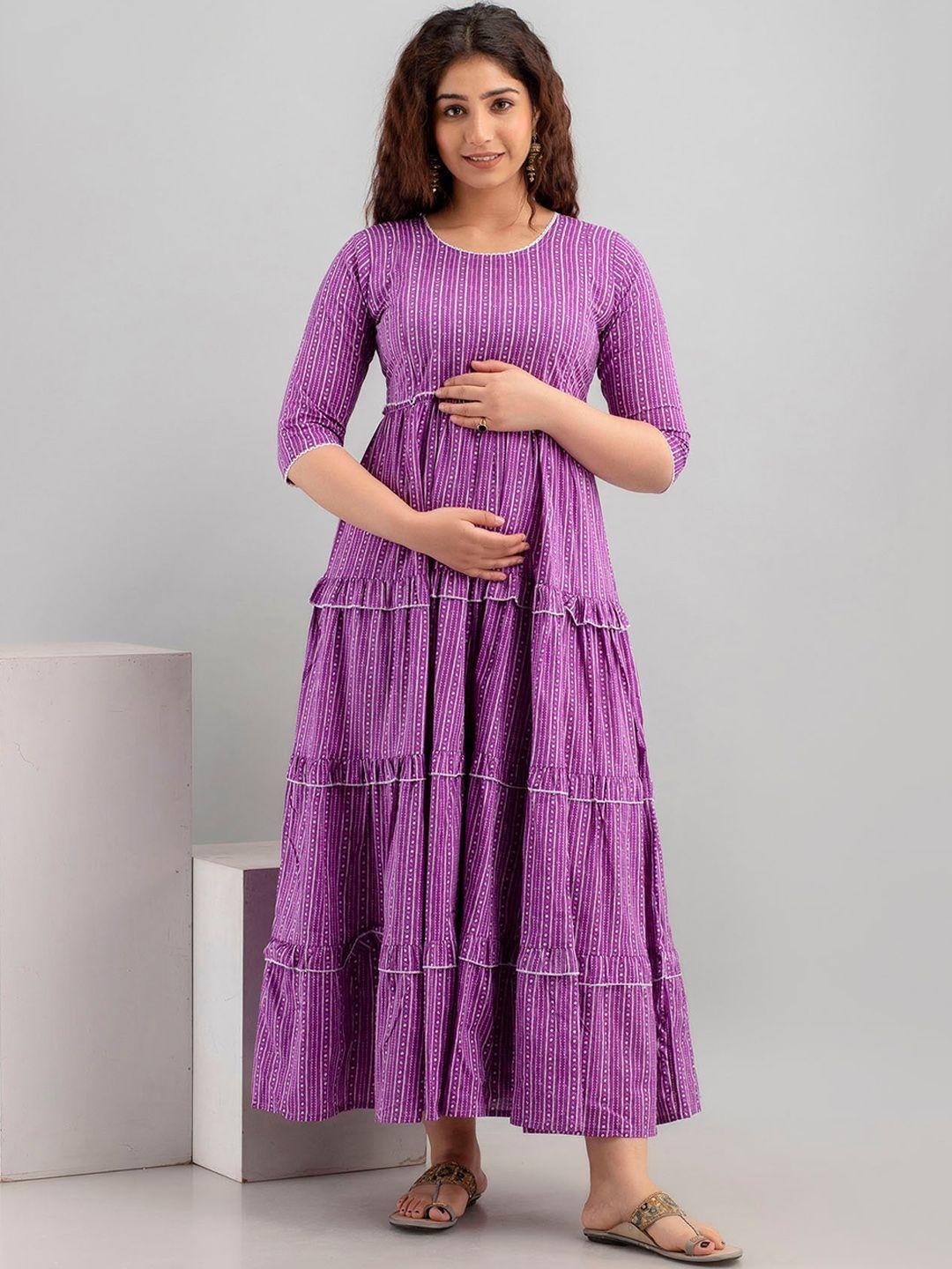 henal geometric printed cotton maternity fit & flare ethnic dress