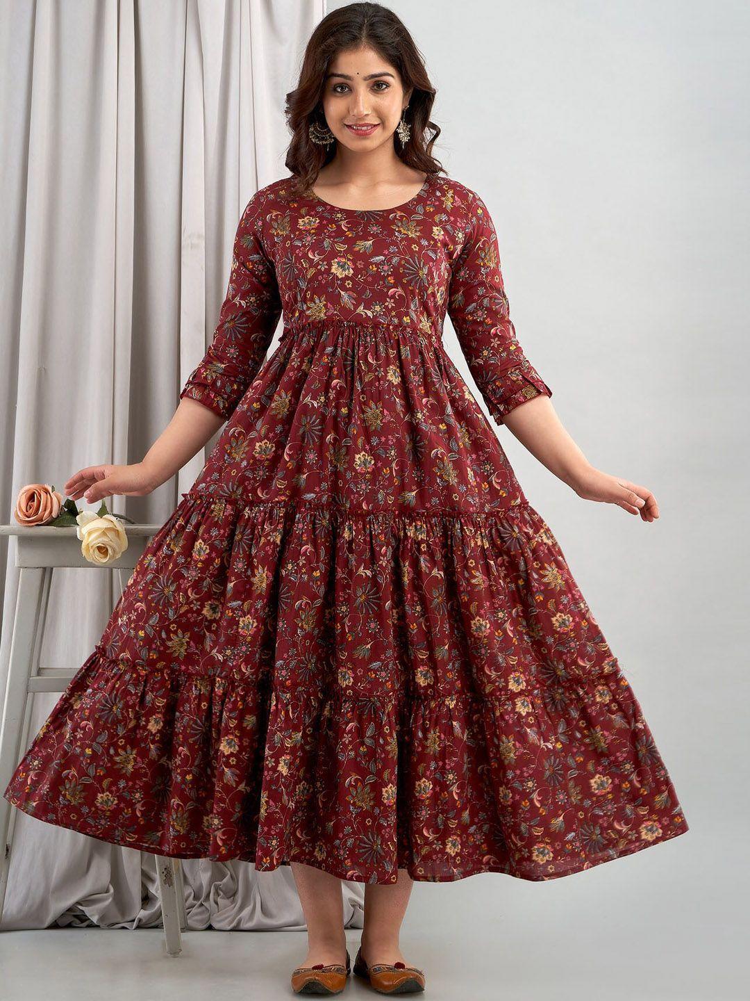 henal maroon floral printed maternity anarkali kurta