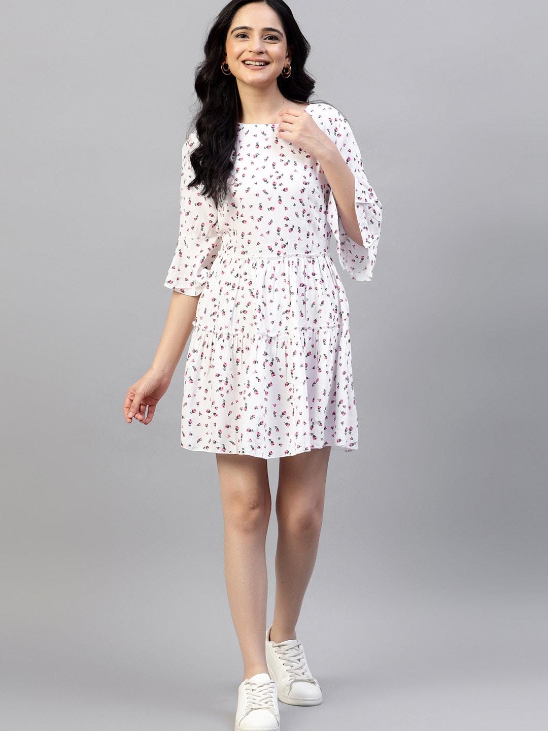 hencemade floral printed bell sleeve tiered fit & flare dress