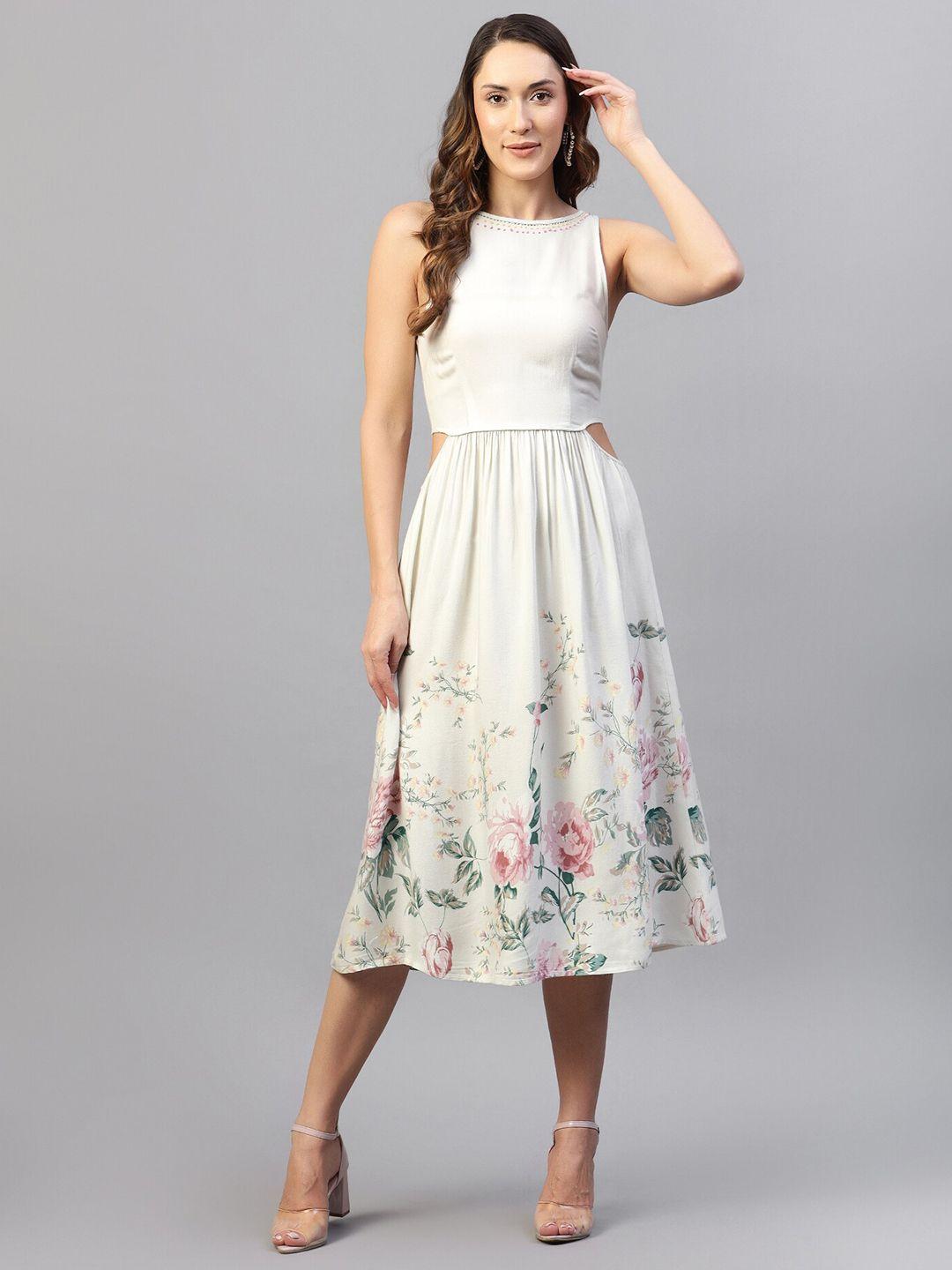 hencemade floral printed cut-outs cotton fit & flare midi dress
