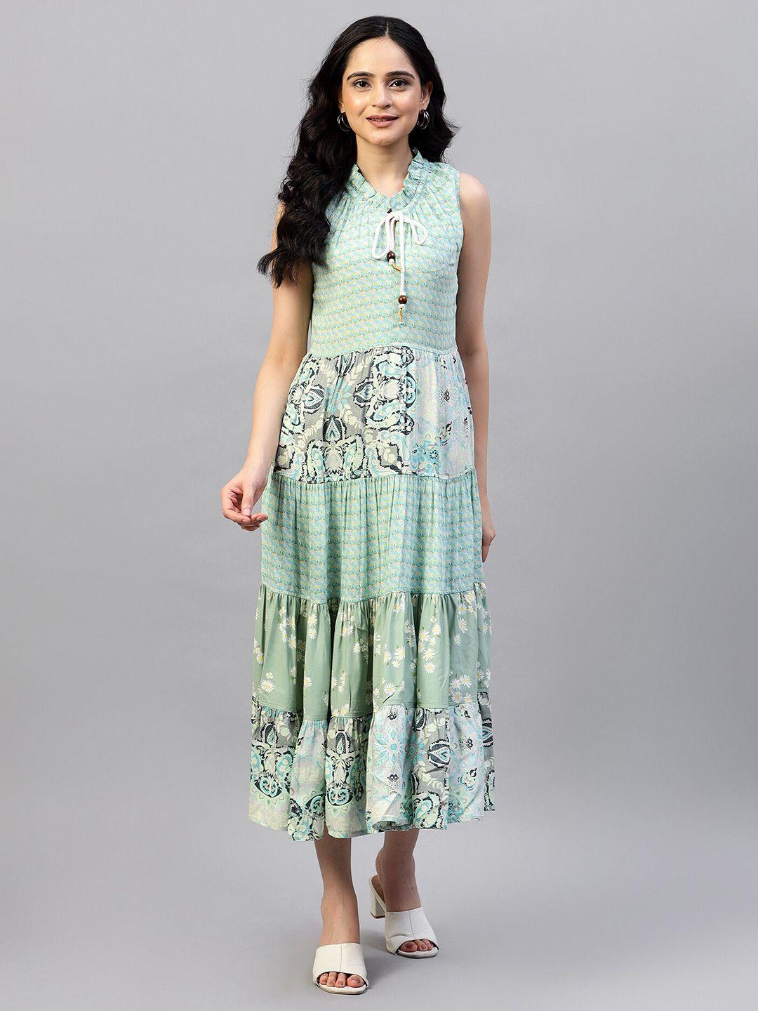 hencemade floral printed tie-up neck maxi midi dress