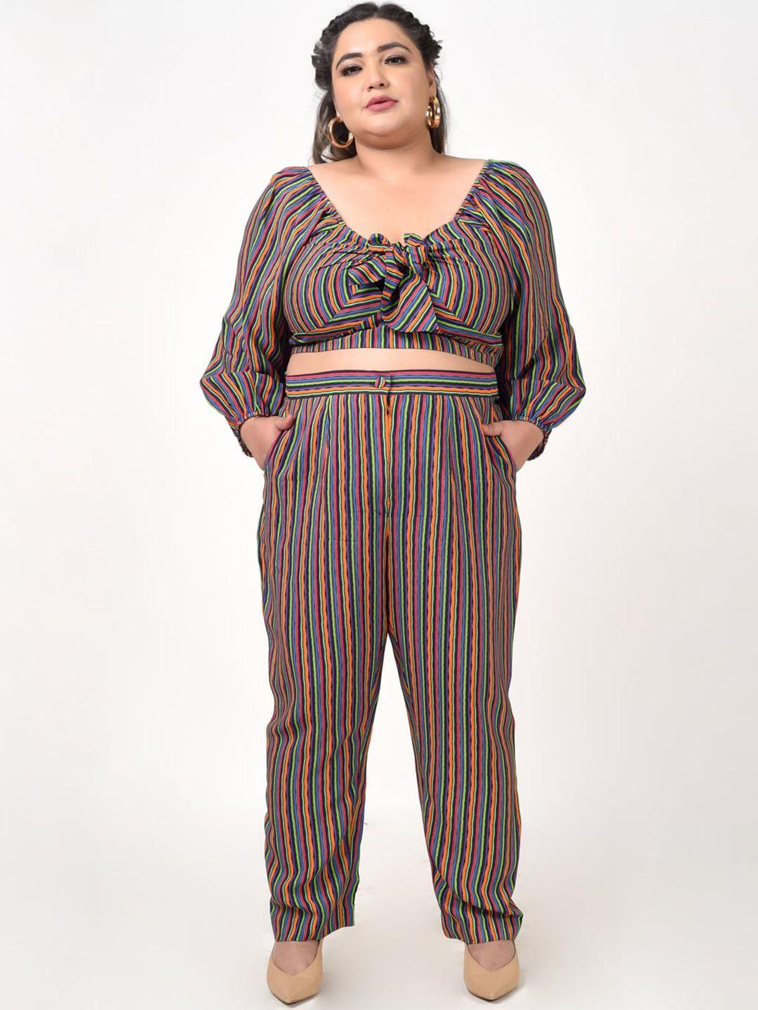 hencemade plus size women red & green striped co-ords