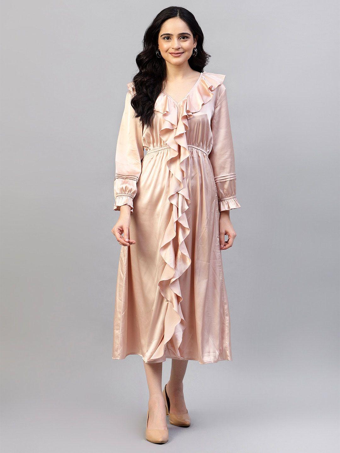 hencemade v-neck ruffled a-line satin midi dress