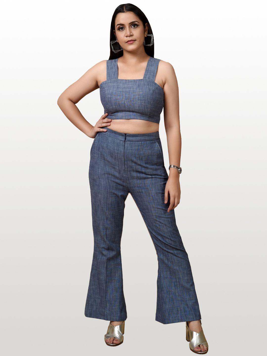 hencemade women blue solid co-ord set