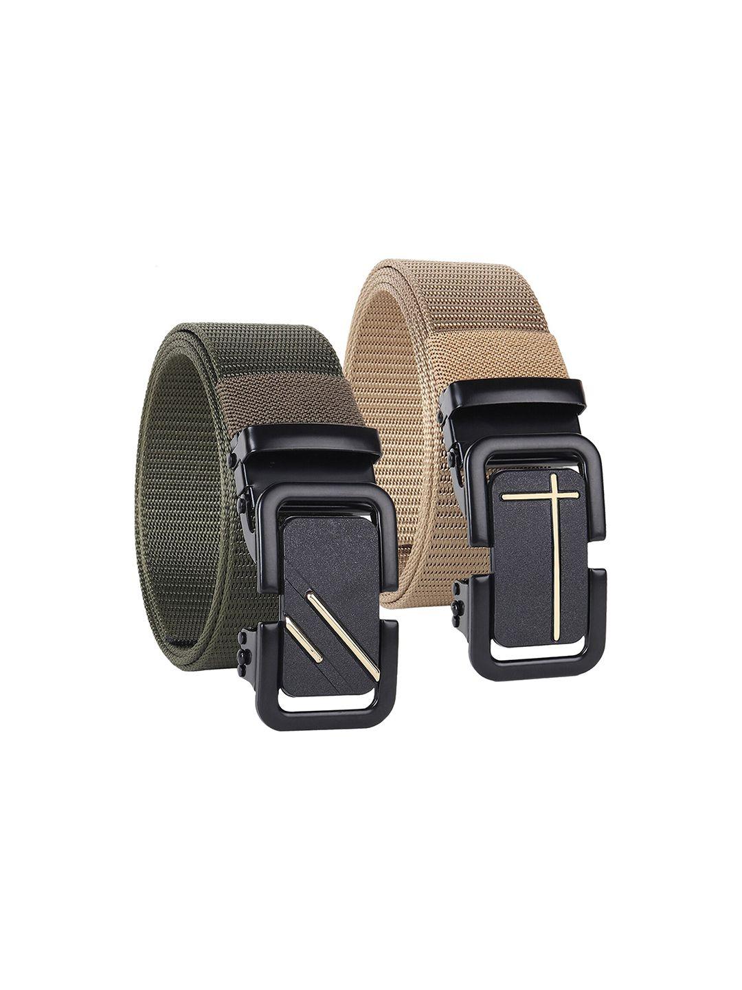 heneda men set of 2 woven design slider buckle canvas belt