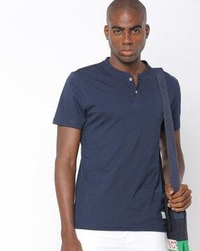 henley t-shirt with contrast buttons