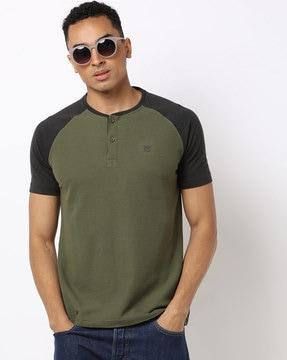 henley t-shirt with contrast raglan sleeves