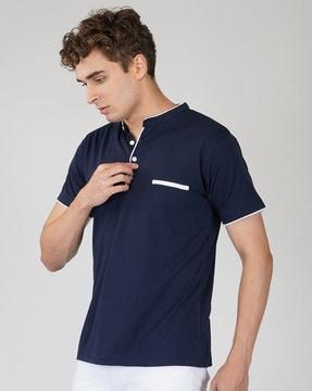 henley neck t-shirt with short sleeves