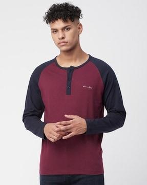 henley t-shirt with contrast raglan sleeves