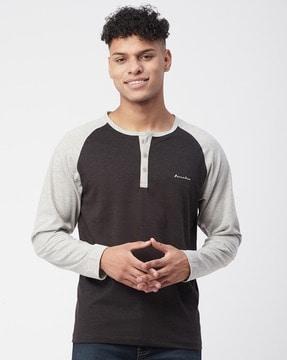 henley t-shirt with contrast raglan sleeves