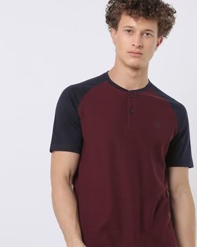henley t-shirt with contrast raglan sleeves