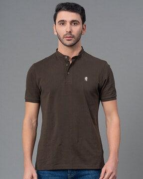 henley t-shirt with logo embroidery