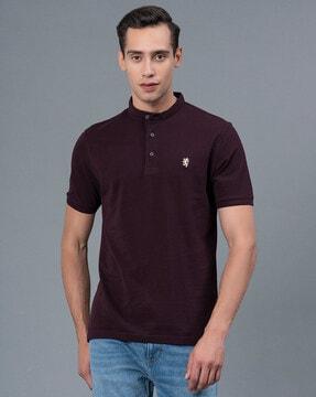 henley t-shirt with logo embroidery