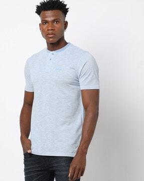 henley t-shirt with placement logo embroidery
