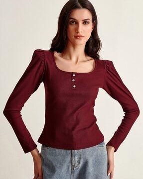 henley t-shirt with puff sleeves