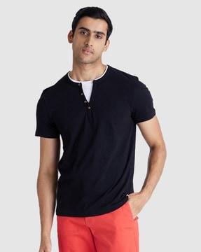 henley t-shirt with short button placket