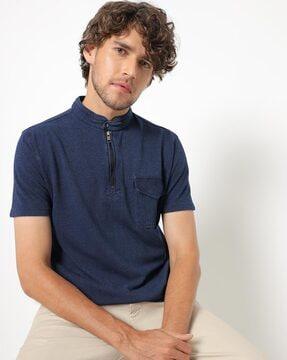 henley t-shirt with zip placket & flap pocket