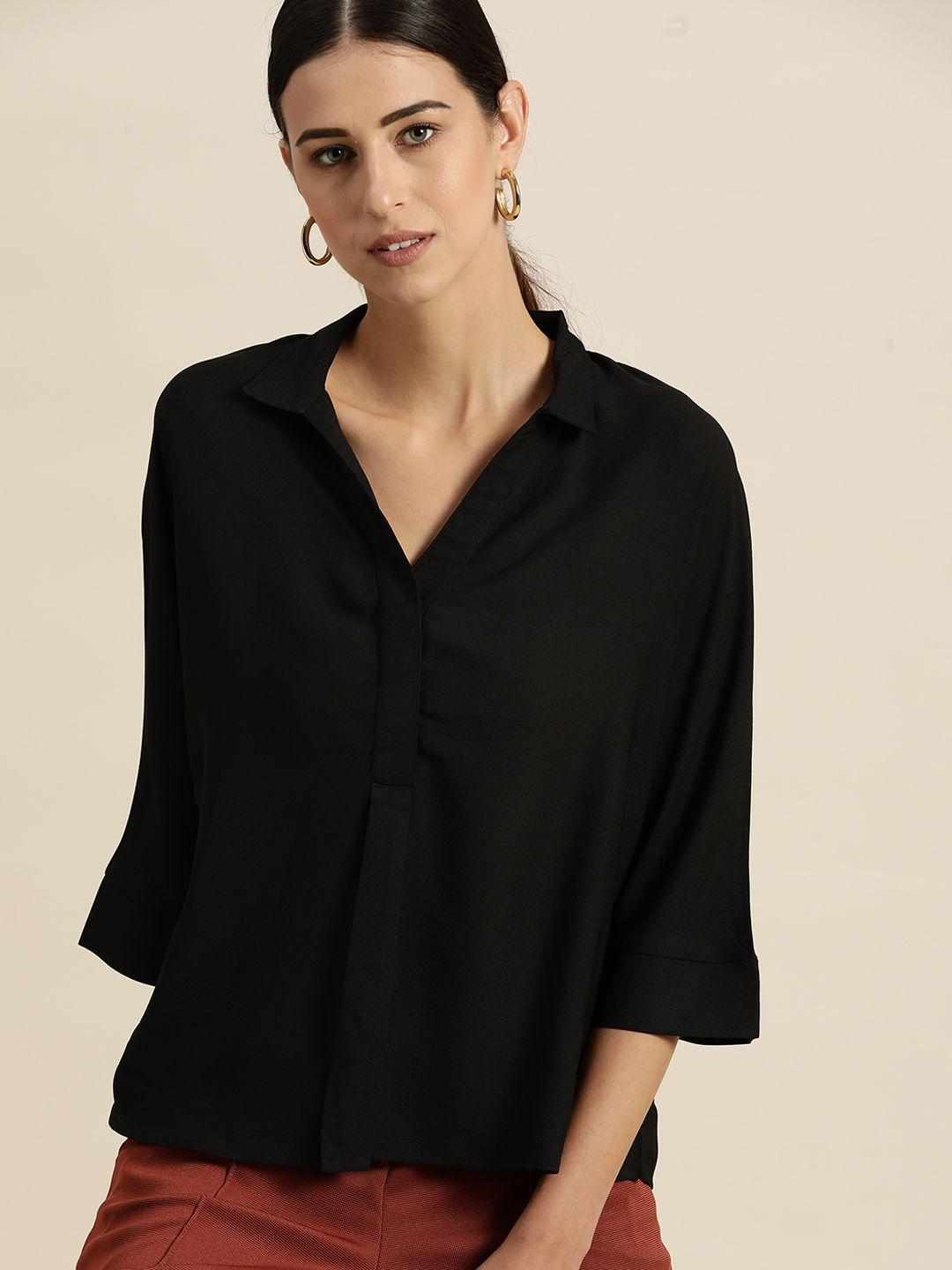 her by invictus black solid extended sleeves regular top
